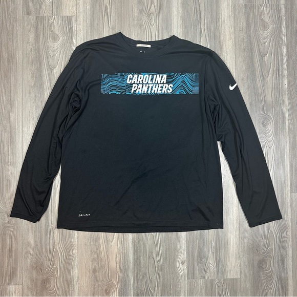 Nike Carolina Panthers Dri-Fit Long Sleeve Shirt Size XL Black Blue NFL Football - Picture 1 of 9